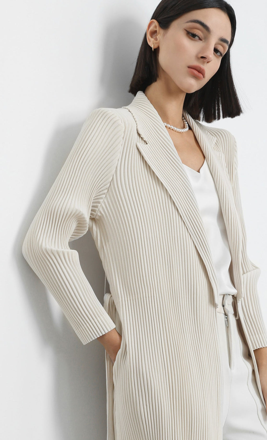 haze pleated belted trench_ivory