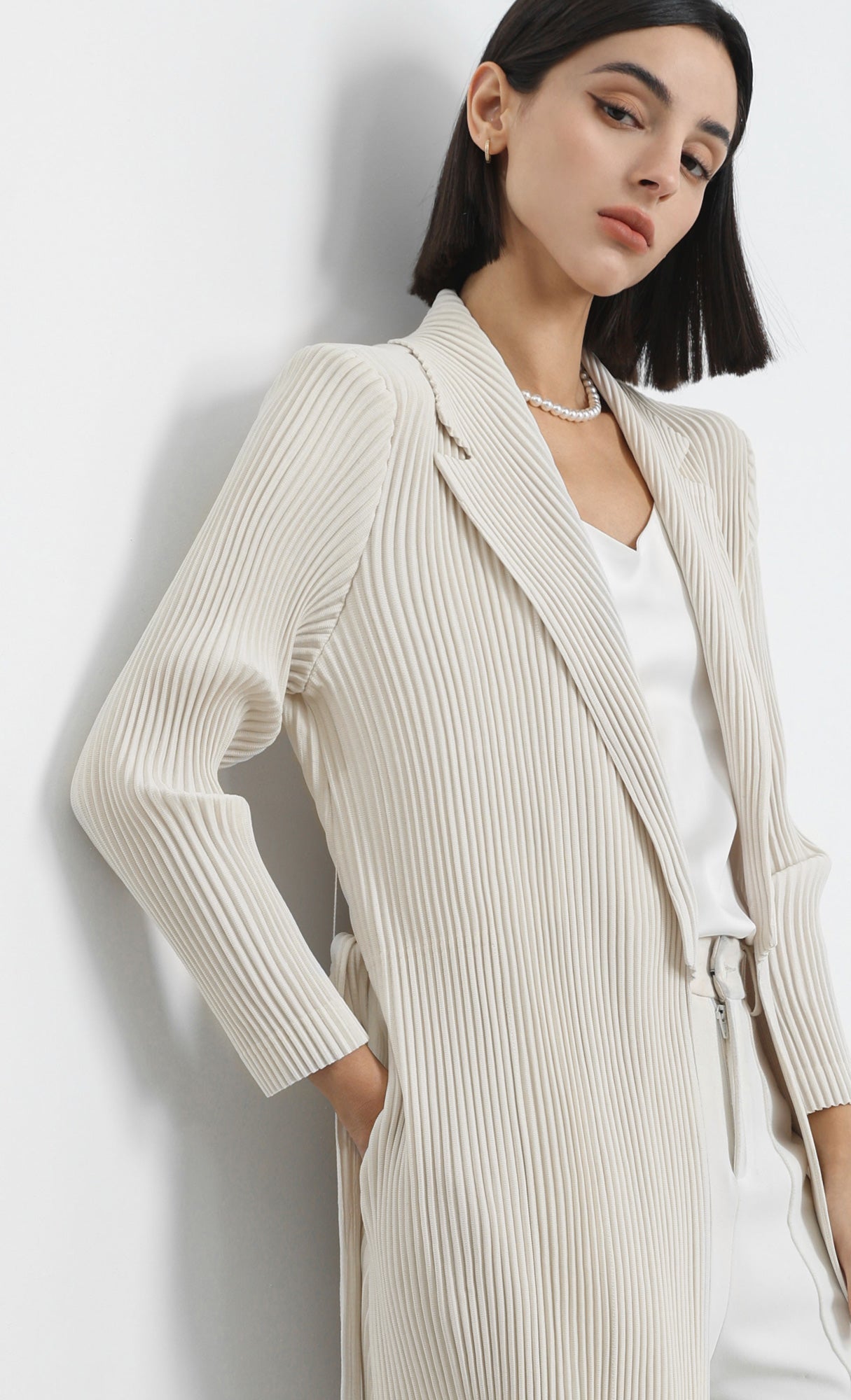 haze pleated belted trench_ivory
