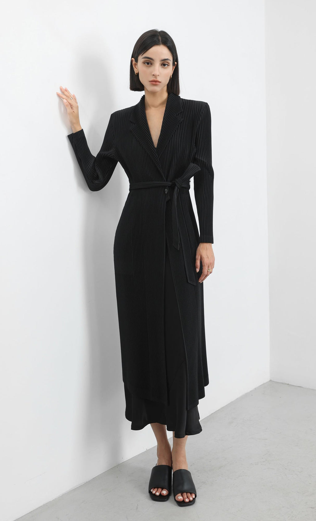 haze pleated belted trench_black