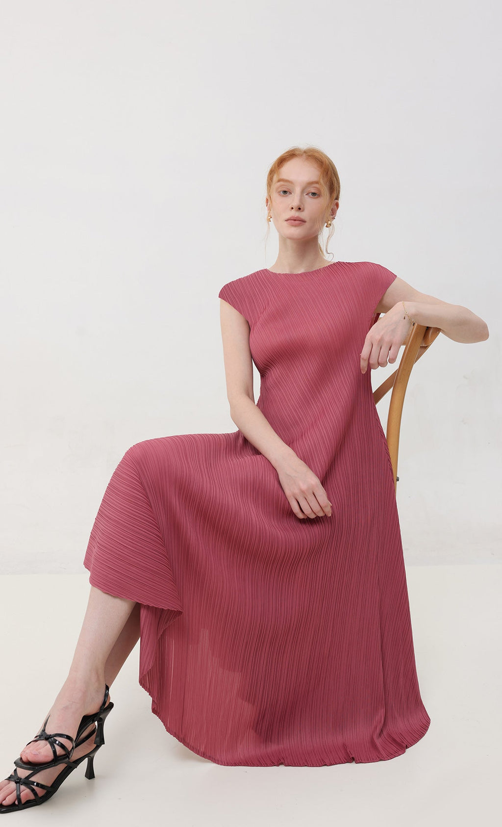 Rosy flare pleated dress_indipink