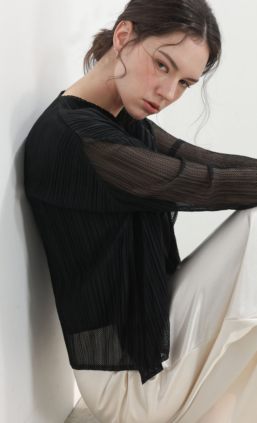 Airy pleated cardigan_black