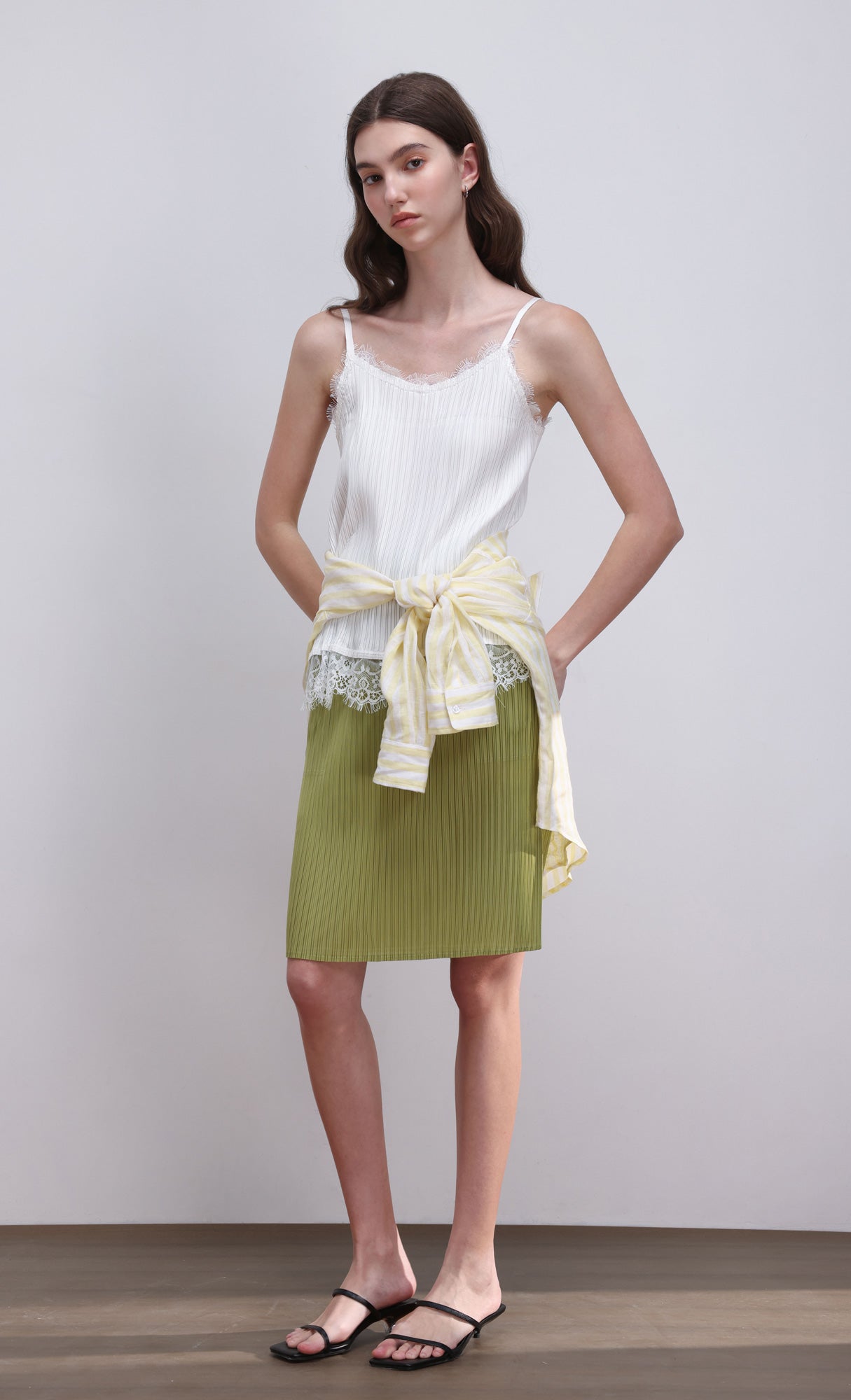 Dara pleated midi skirt_green
