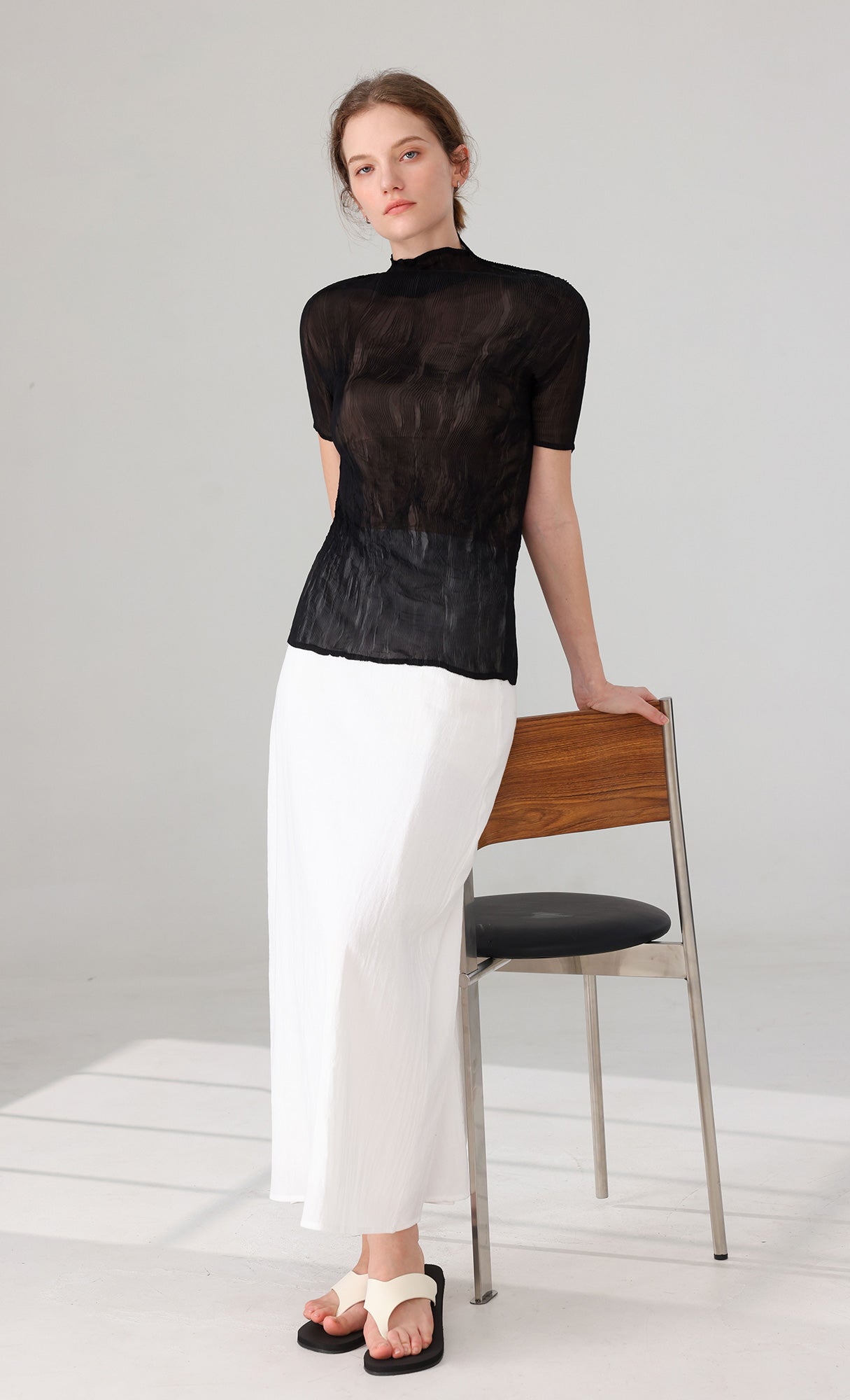 Roco crinkle pleated Top_black