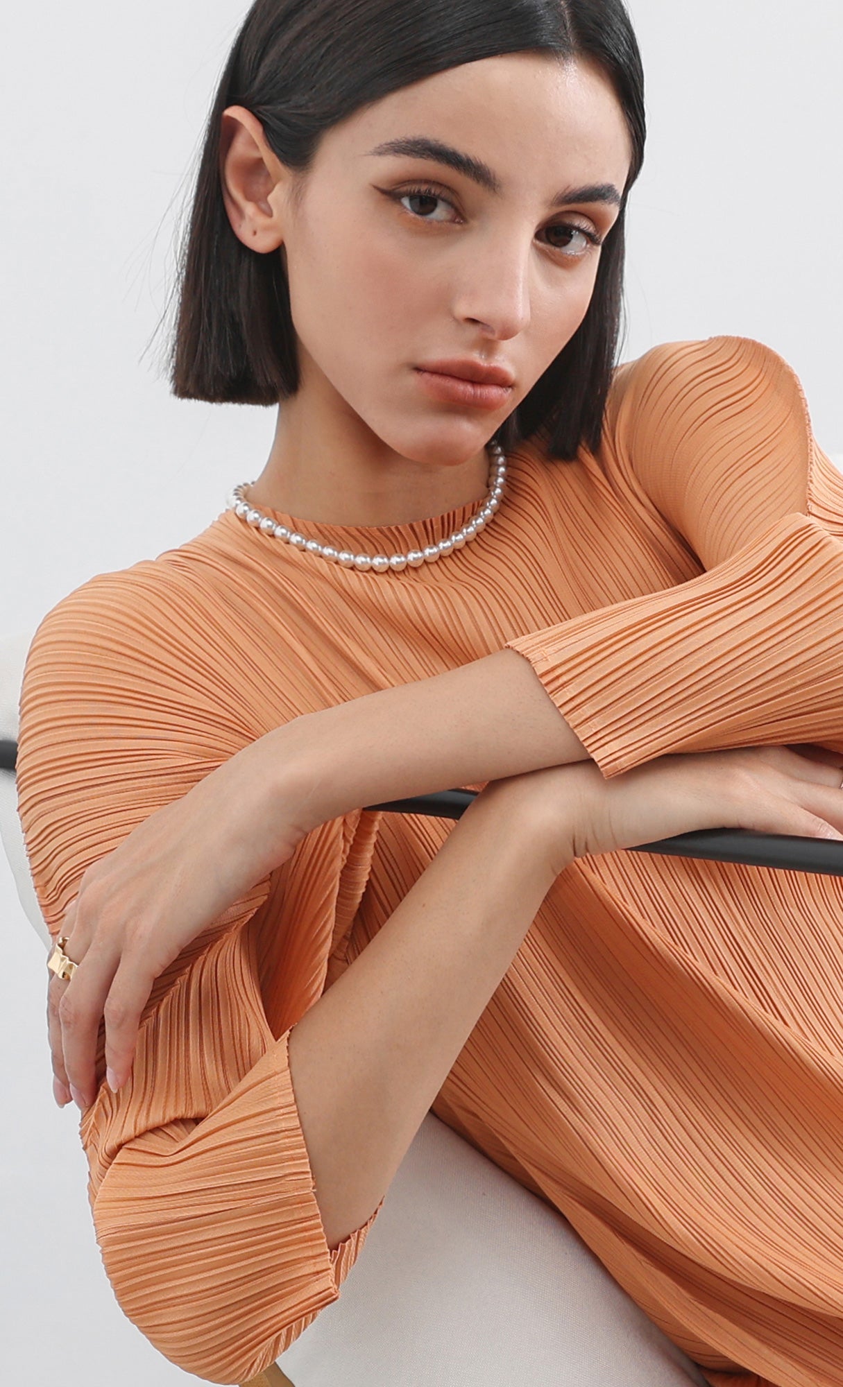 arc pleated dress_orange
