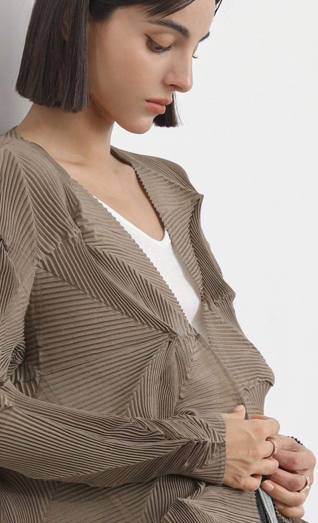 geo pleated jacket cardigan_brown