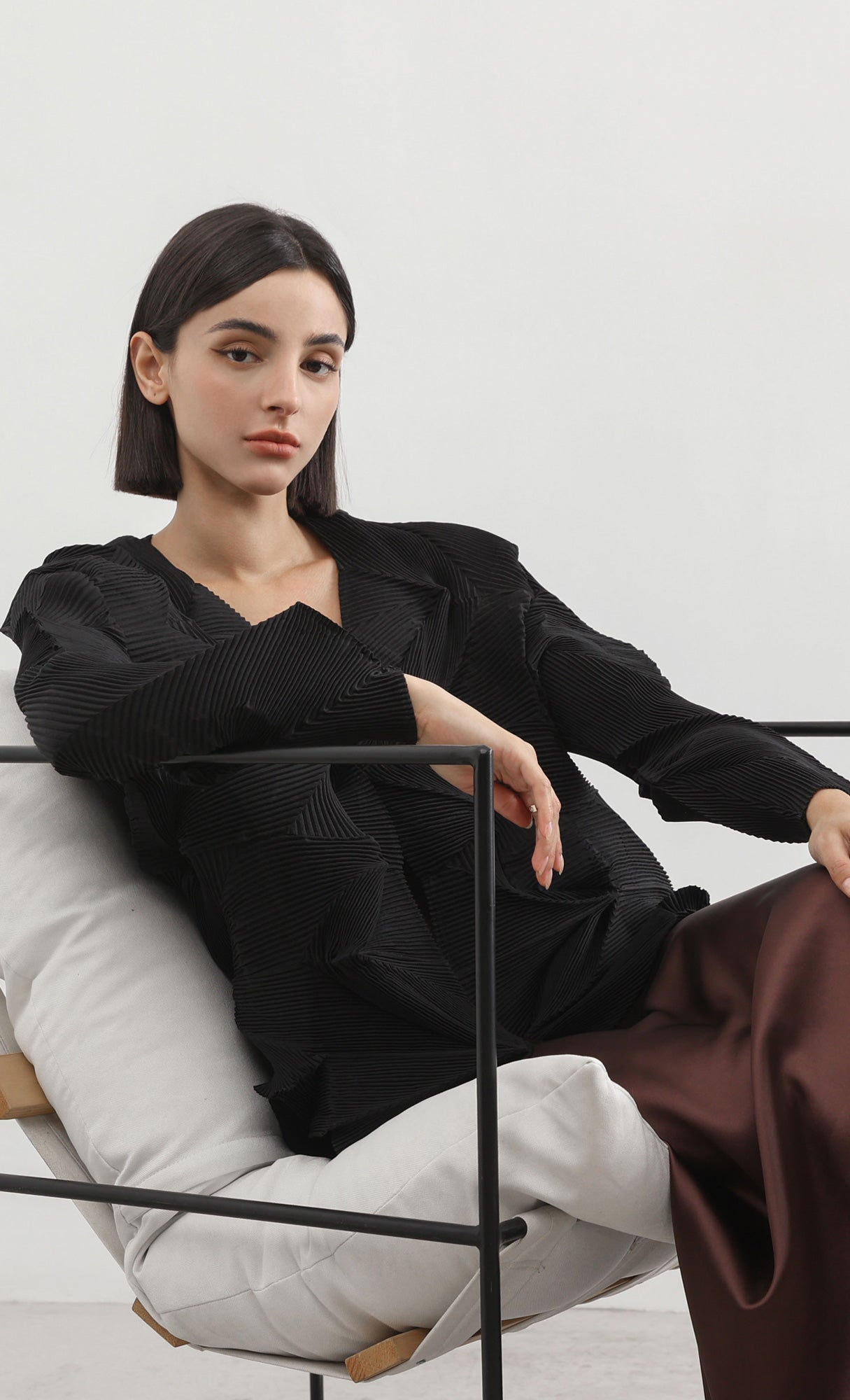 geo pleated jacket cardigan_black