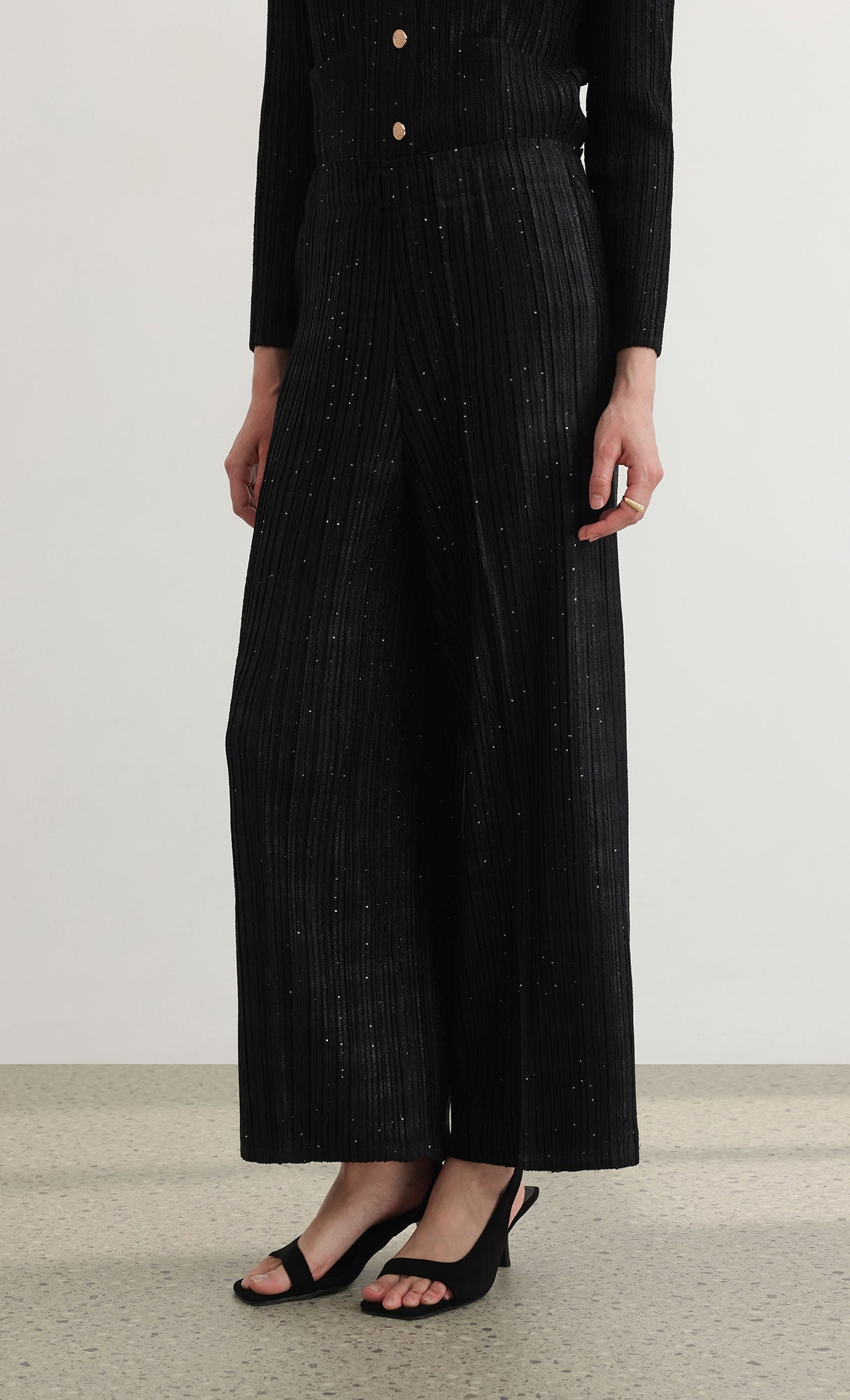 Tweed pleats pintuck pants_black