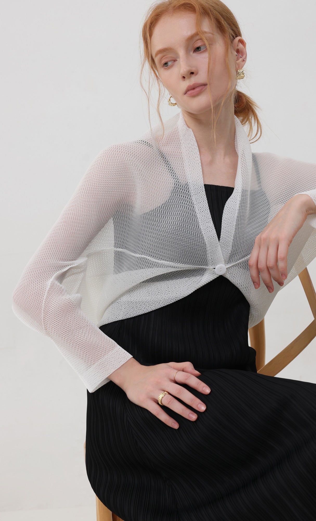 Lucid pleated mesh cardigan_ivory