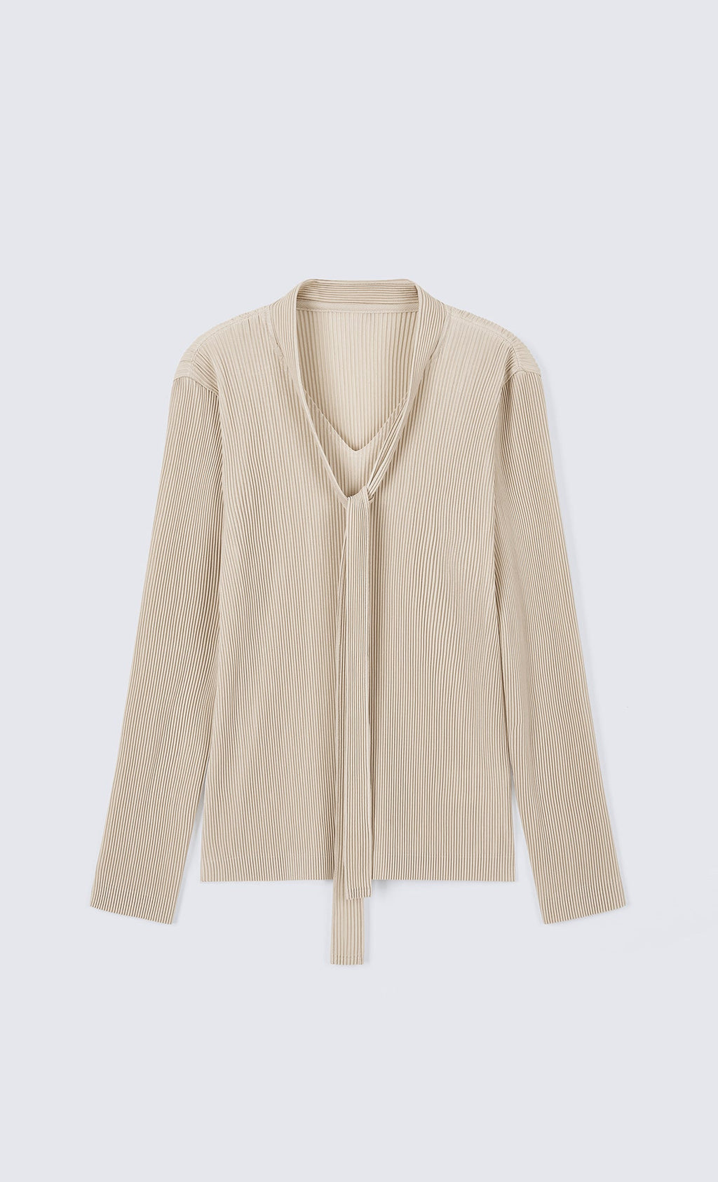 Ribbon Tie Pleated Top_Ivory