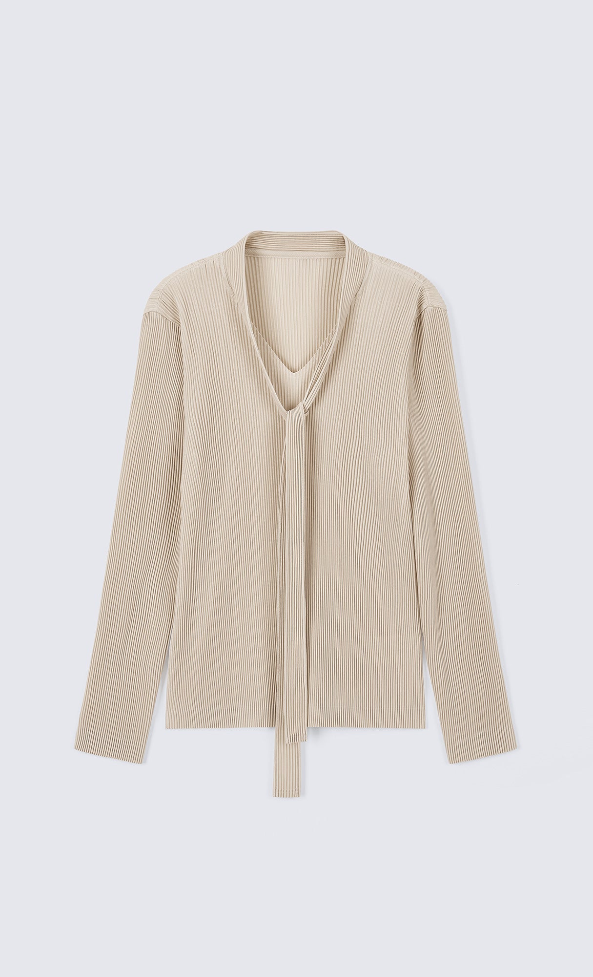 Ribbon Tie Pleated Top_Ivory