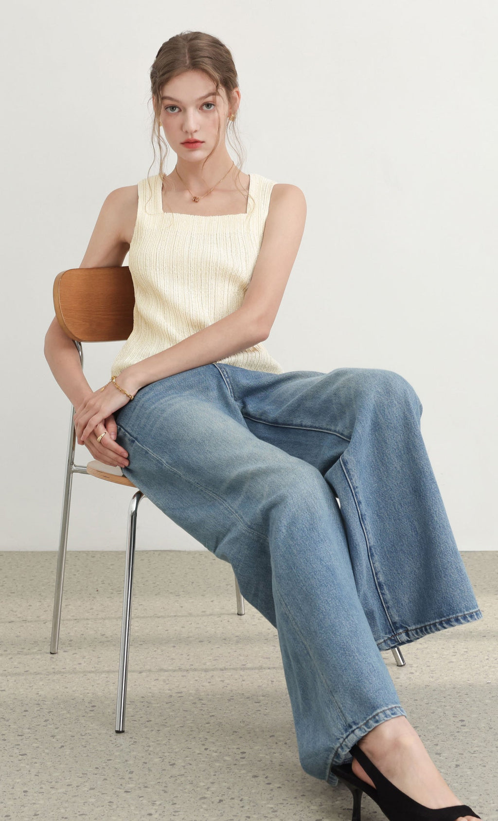 Tweed pleats top_ivory