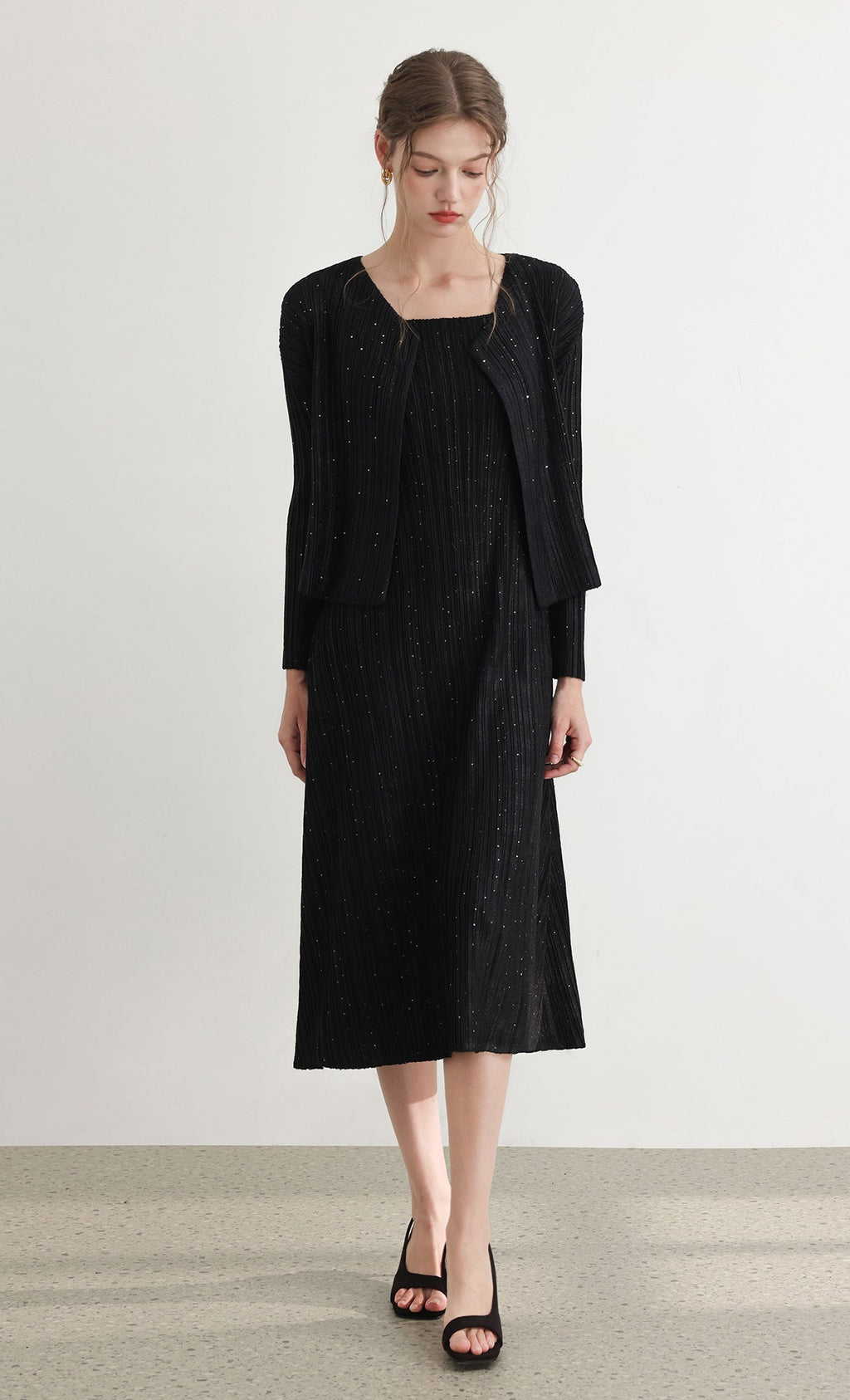Tweed pleats cardigan_black