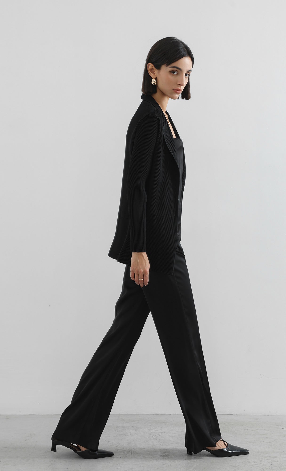 curve pleated set-up jacket_black