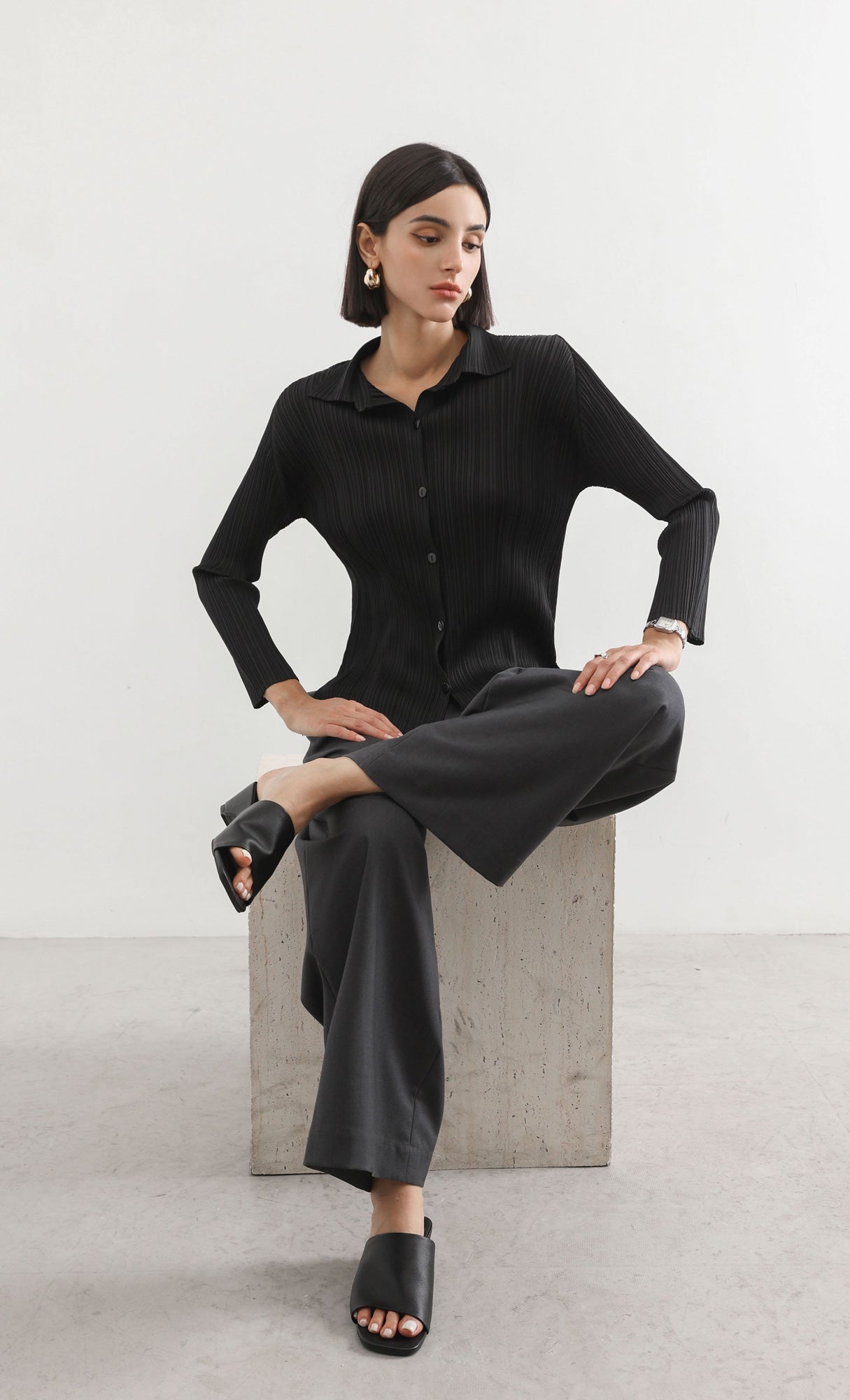 hush pleated shirts_black