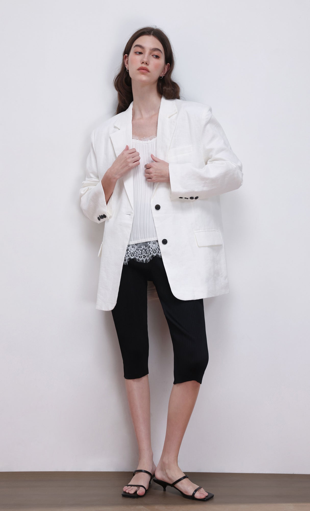 Pleated lace slip top_white