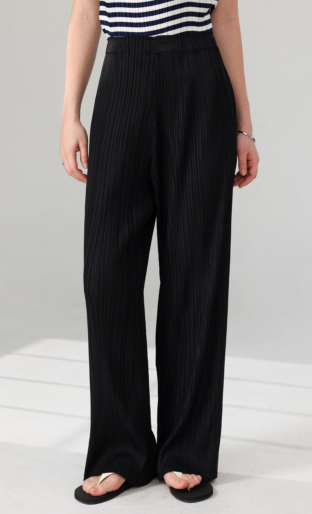 Siny Pleated Layered Wrap Skirt Pants Set_black