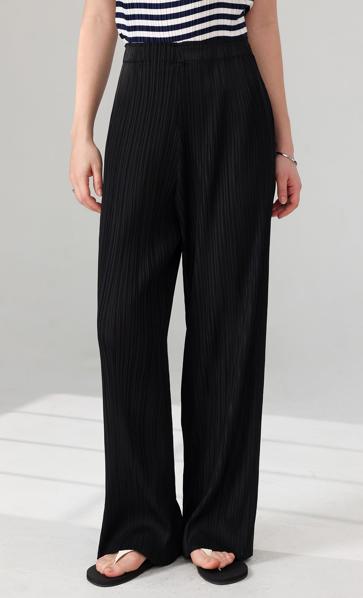 Siny Pleated Layered Wrap Skirt Pants Set_black