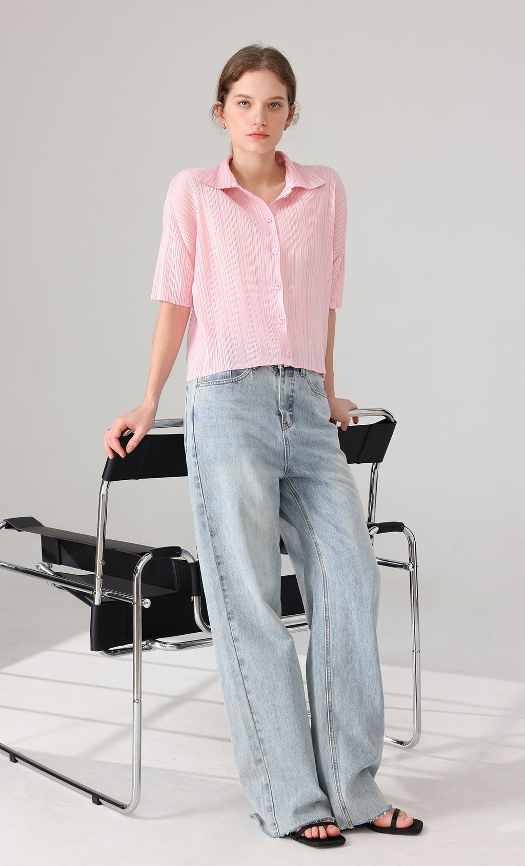Palette collard pleated shirts_pink
