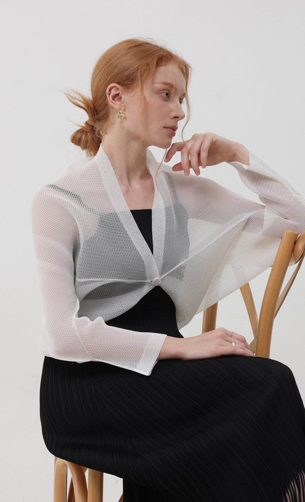 Lucid pleated mesh cardigan_ivory