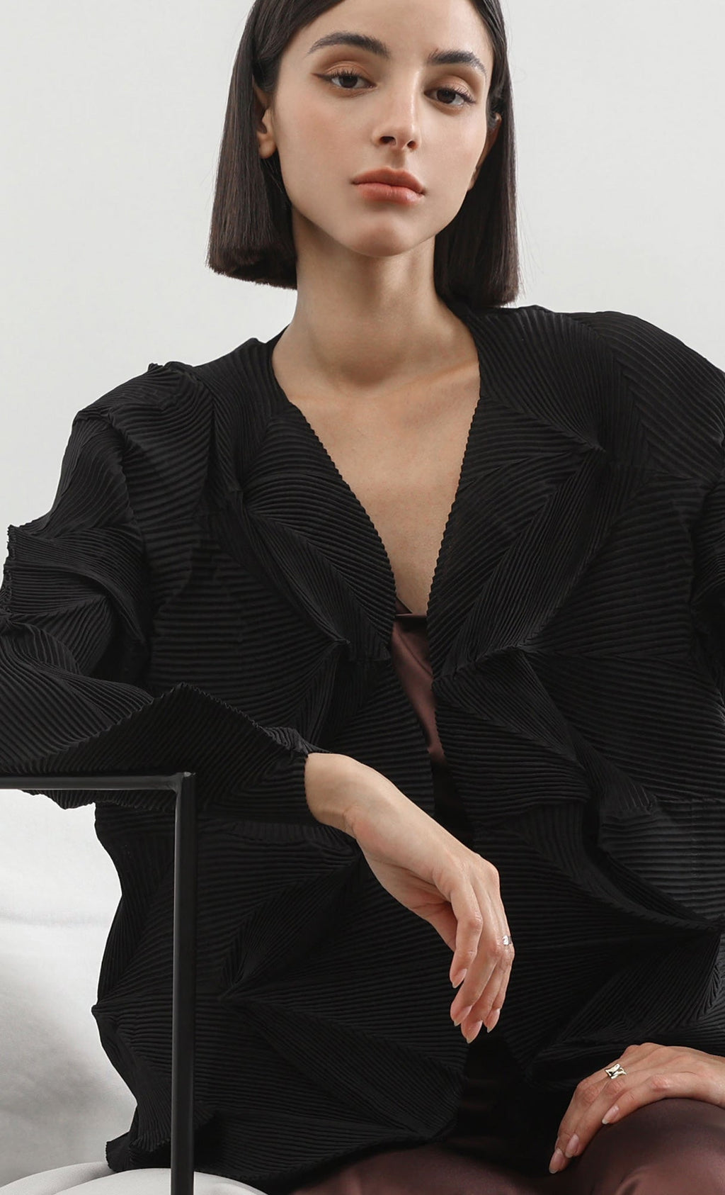 geo pleated jacket cardigan_black