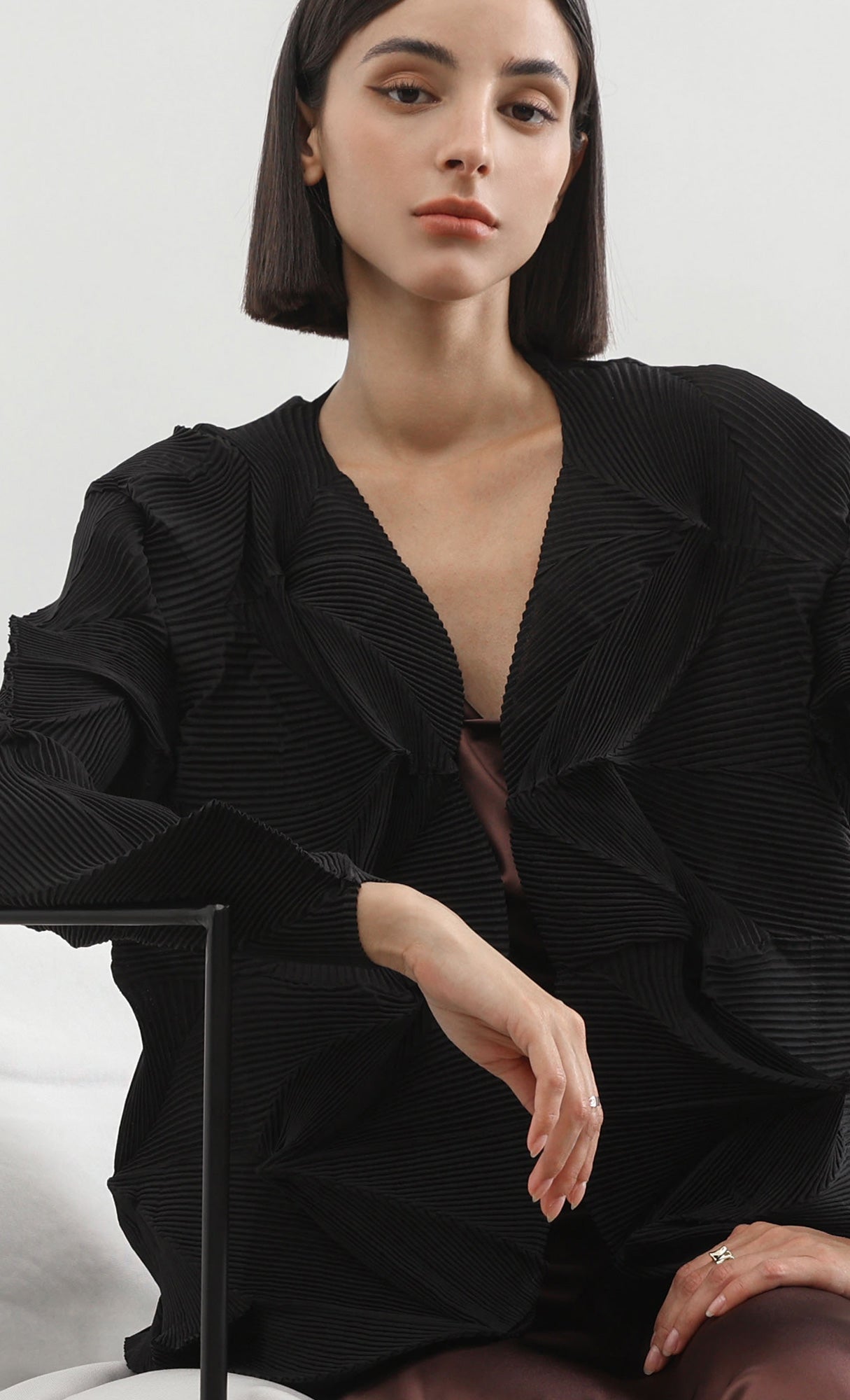 geo pleated jacket cardigan_black