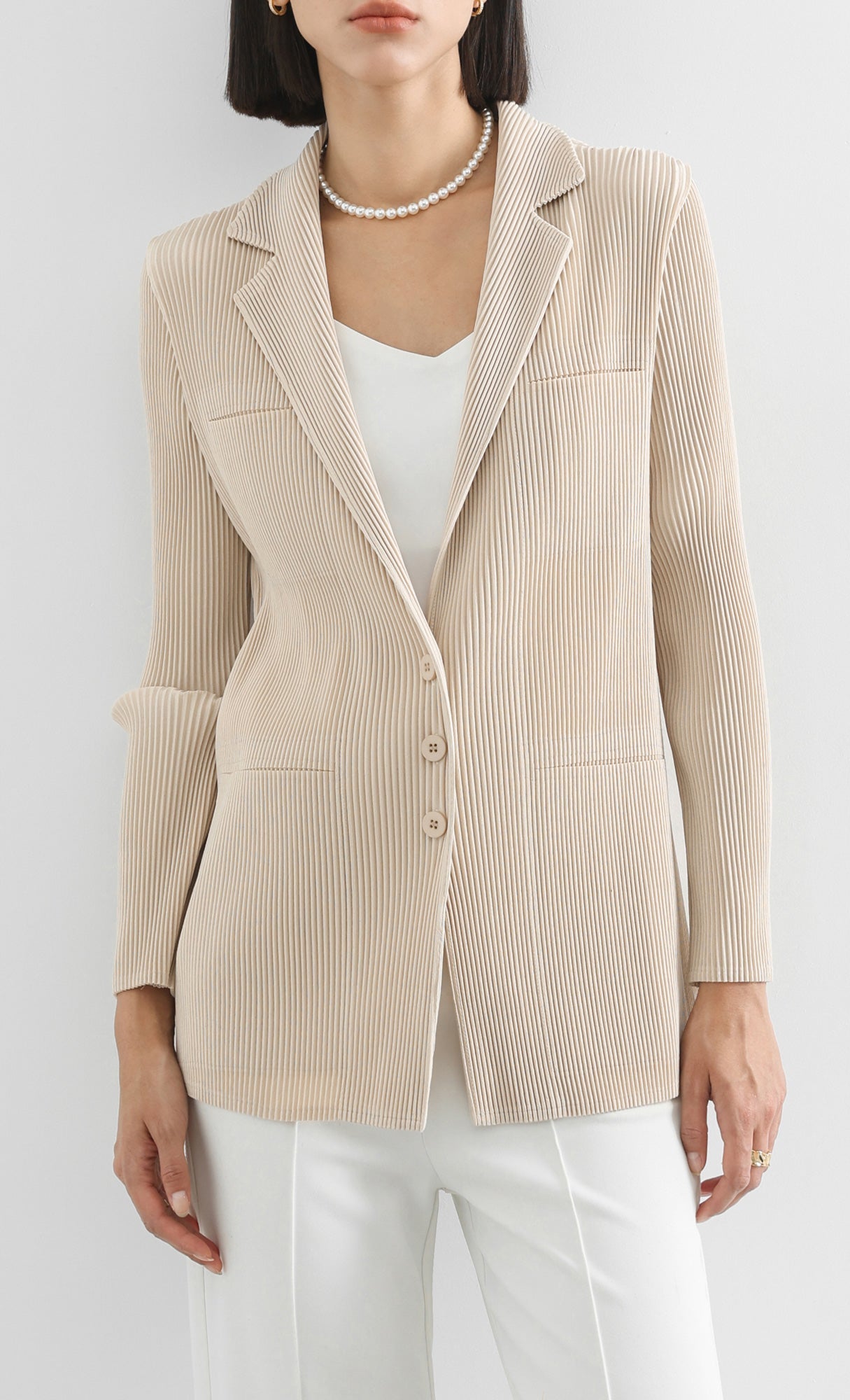 curve pleated set-up jacket_beige