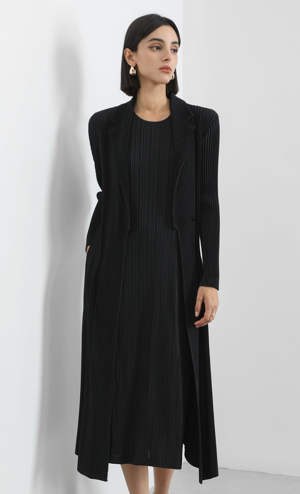 haze pleated belted trench_black