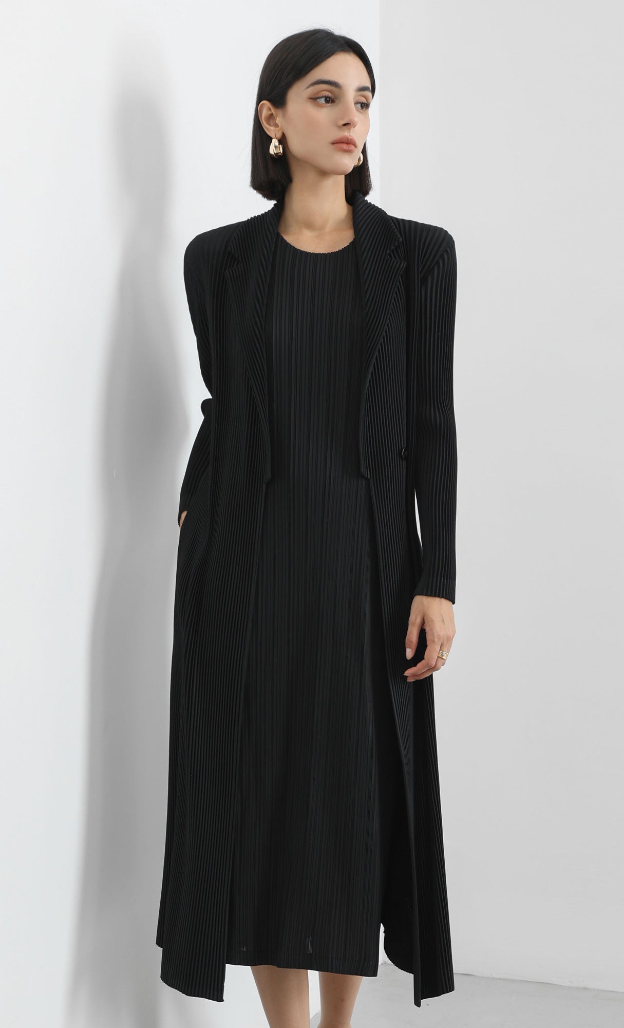 haze pleated belted trench_black