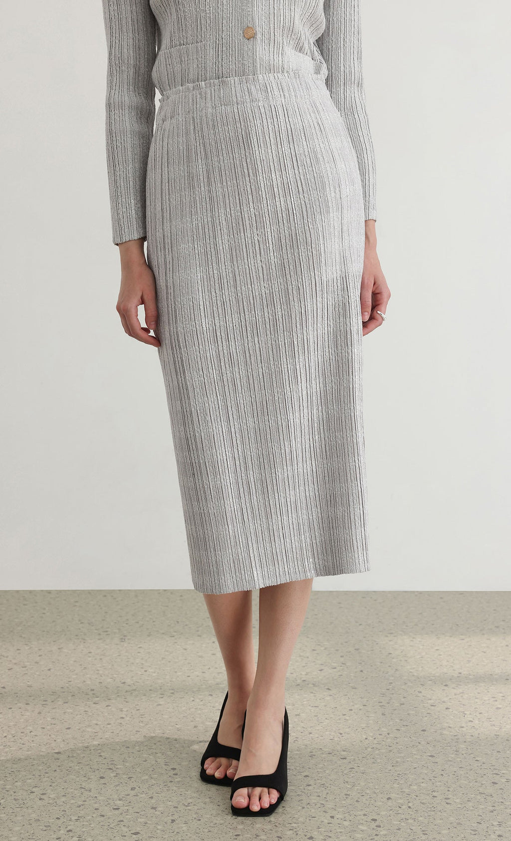 Tweed pleats banding skirt_grey