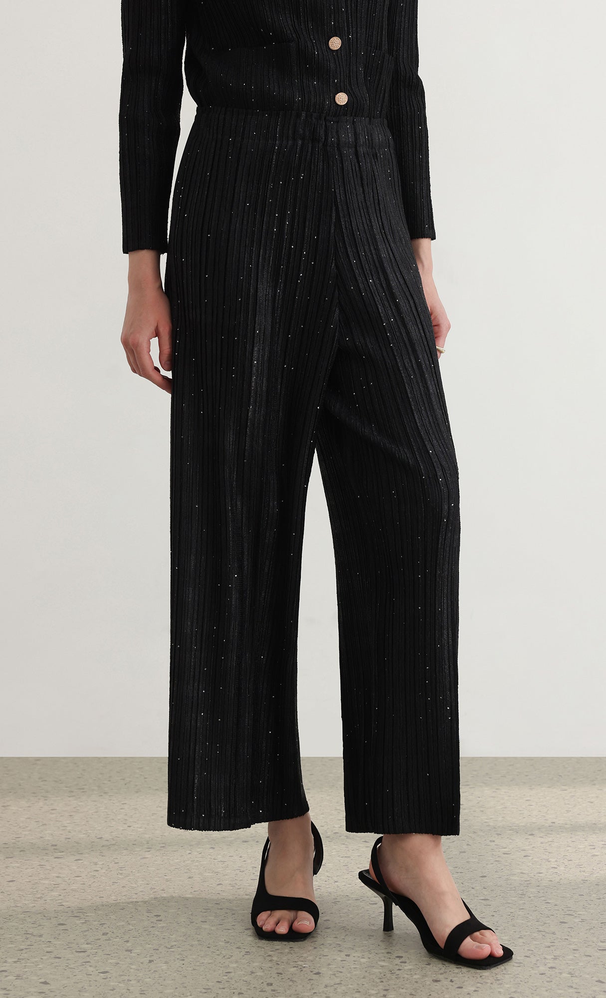 Tweed pleats pintuck pants_black