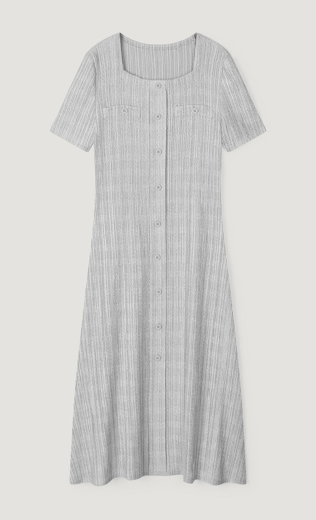 Tweed pleats square neck dress_grey