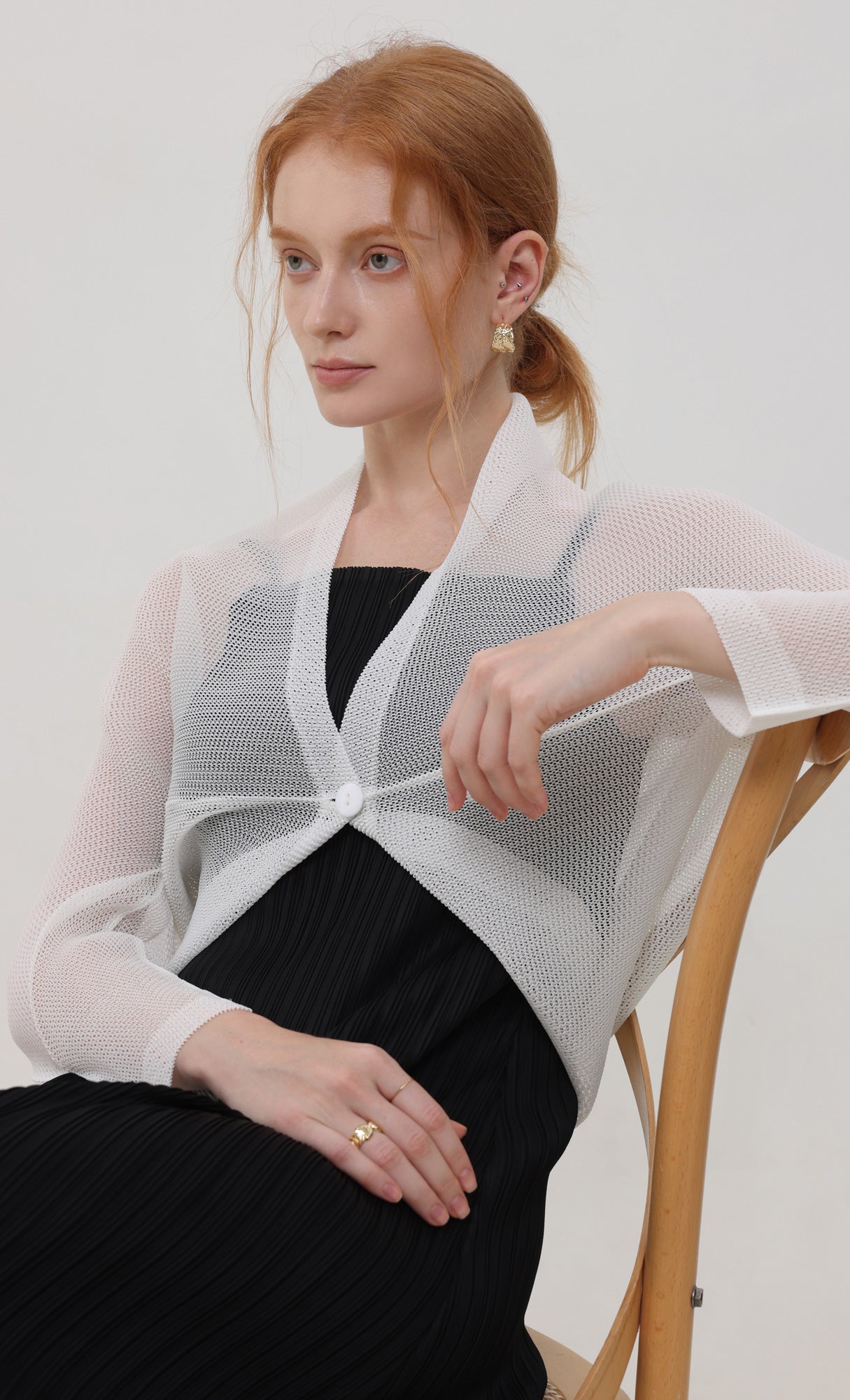Lucid pleated mesh cardigan_ivory
