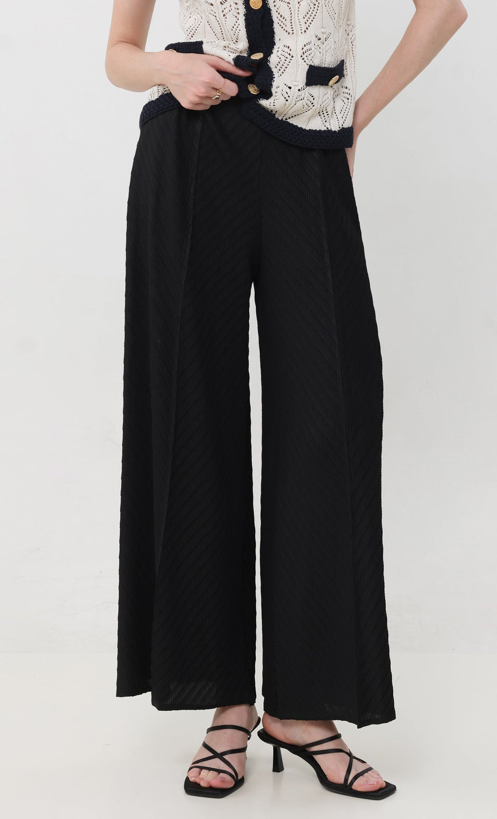 Flow pleated wide leg pants_black