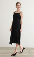 Tweed pleats sleveless flare dress_black