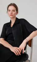 Palette collard pleated shirts_black
