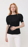 Mellow pleated half sleeve top_black