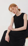 Twist pleated slip dress_black