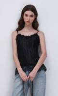 Pleated lace slip top_black