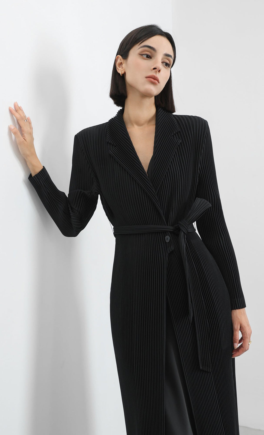 haze pleated belted trench_black