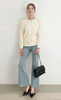 Tweed pleats blouson jumper_ivory