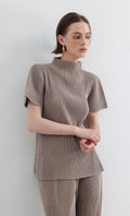 Essential Pleated Half-Neck Top_Beige