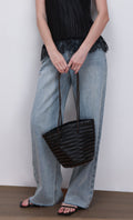 [Pouch SET] Stacy weaving leather shoulder bag_black