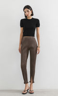 narrow pleated slit pants_brown