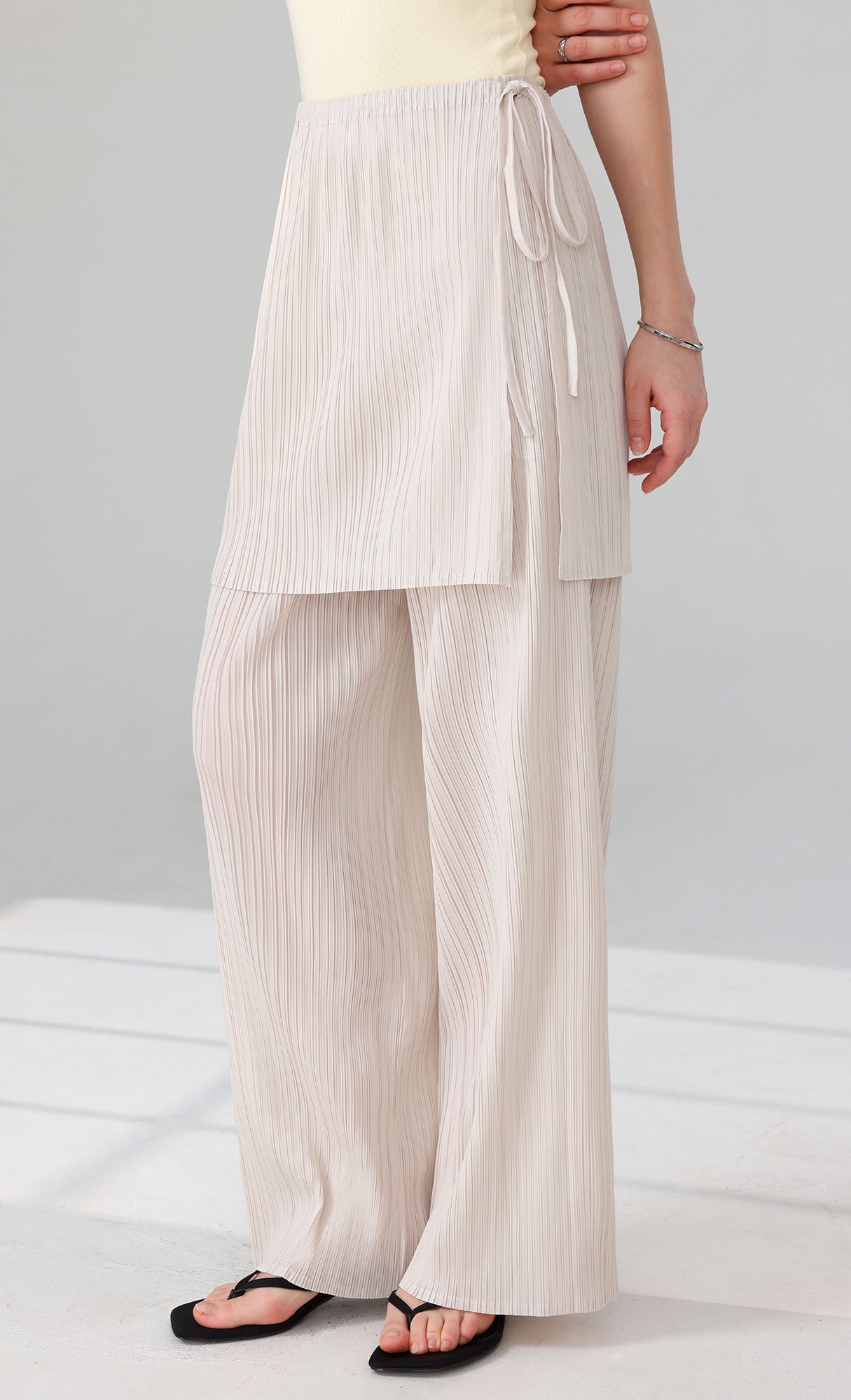 Siny Pleated Layered Wrap Skirt Pants Set_ivory