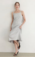 Tweed pleats sleveless flare dress_grey