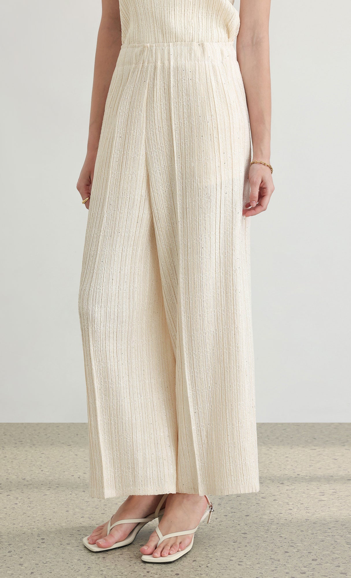 Tweed pleats pintuck pants_ivory