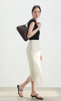 Fringe pleated skirt_ivory