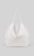 Reversible pleated polka dot tote bag_white