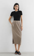 classy line pleated skirt_beige