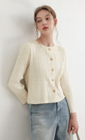 Tweed pleats cardigan jacket_ivory